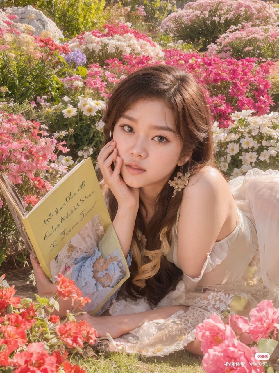 Jang wonyoung with blonde hair slightly wide eyes and full lips