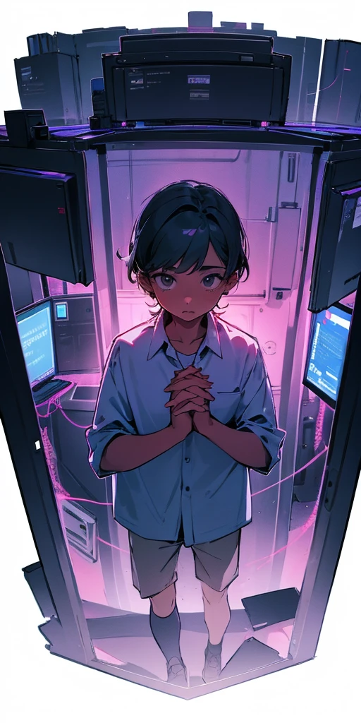 Girl holding hands with boy inside a computer screen