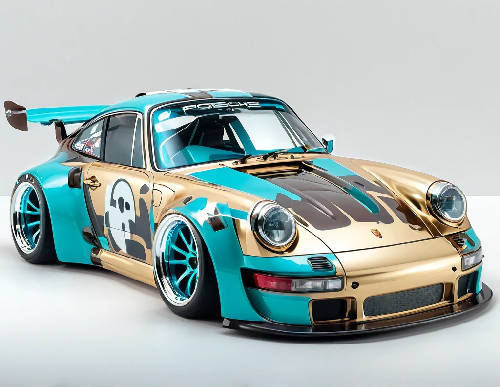 (((Light biege and turquoise))) Porsche 911 rwb, wide body, sketch, 
cartoonish, comic strip, Chip Foose car rendering, chrome wheels, bagged, slammed to the ground, art, gothic art, masterpiece, highly detailed,