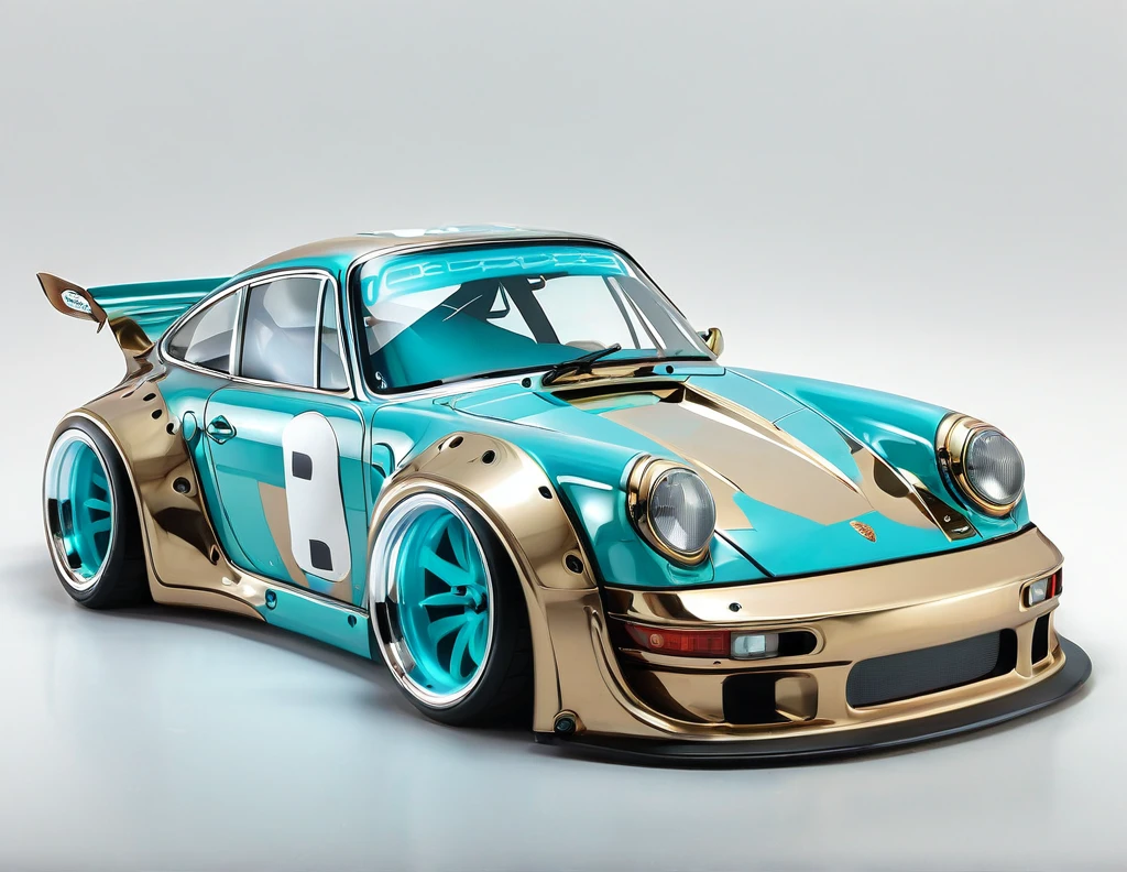 (((Light biege and turquoise))) Porsche 911 rwb, wide body, sketch, 
cartoonish, comic strip, Chip Foose car rendering, chrome wheels, bagged, slammed to the ground, art, gothic art, masterpiece, highly detailed,