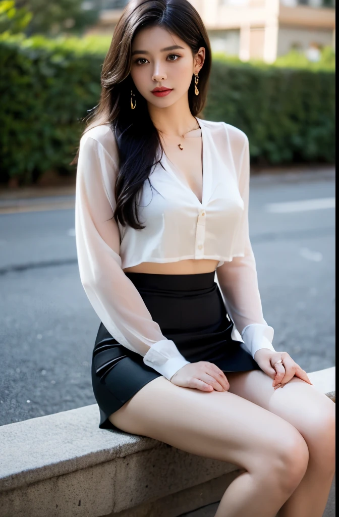 (masterpiece:1.3), (8 thousand, realistic, RAW photos, best quality: 1.4), (1 woman),(sheer silk blouse), (short skirt), (양쪽 다리에 짙은색 realistic 팬티 스타킹), (Stockings on both legs), (Wearing high heels on both feet), (full body shot), (outdoors in sunny weather), (walking like a model), (Beautiful makeover), (very beautiful body) , (Realistic and very beautiful face), (long eyelashes), (double eyelid), (Very beautiful eyes, realistic and delicate), (big bust) , (Strong body through exercise), (beautiful abs), (Beautiful heaps), (tall), (realistic face), (black hair. parted, long hair:1.3), (아름다운 parted스타일), (realistic and beautiful skin), (absurd), (attractive), (ultra high resolution), (extremely realistic), (very detailed), (golden ratio), (Two long, realistic and beautiful legs), (realistic 팔), (necklace), (earring),(beautiful nails manicure), (So beautiful and sexy), (perfect secretary look)