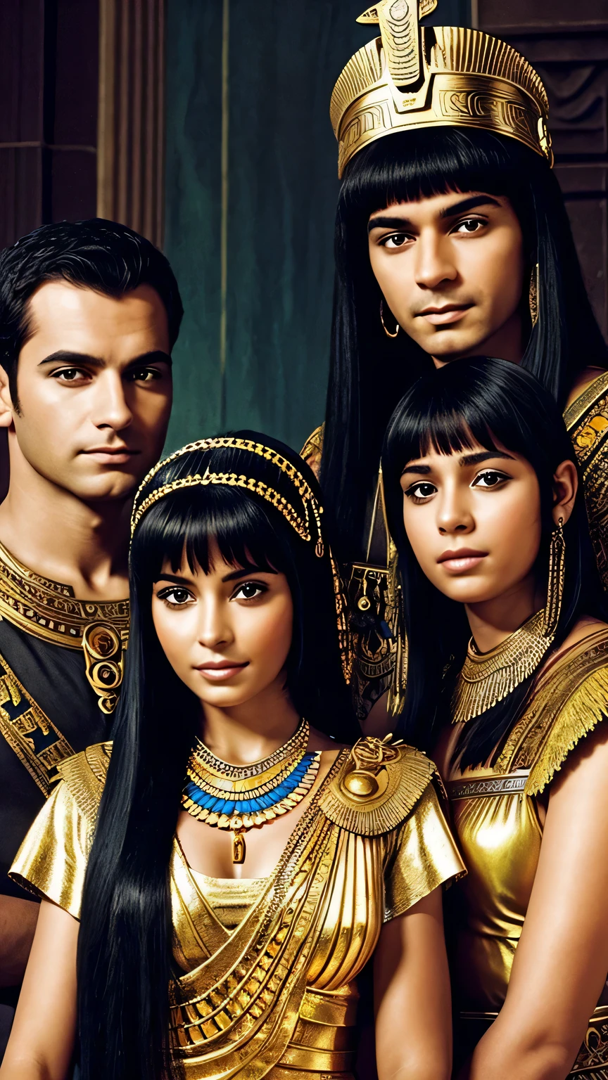 Cleopatra with her parents, top quality, good drawing, Beautiful face
