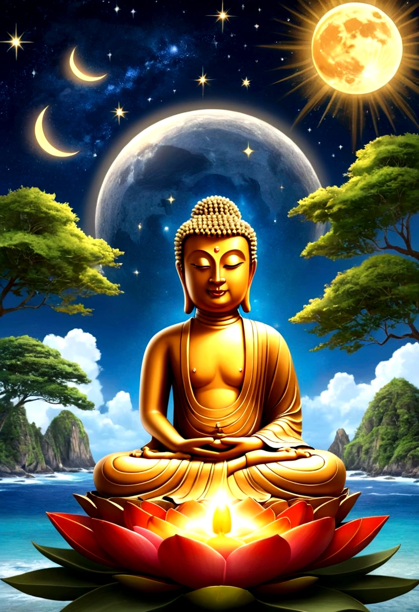 Sun, Moon and Stars,Buddha Light,islands,ion,Staff,sacred,Practice
