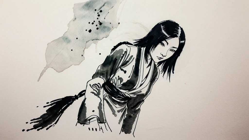 Japanese Ink Drawing,edo 1 ninja, ink drawing, inkwash, Japanese Ink Drawing