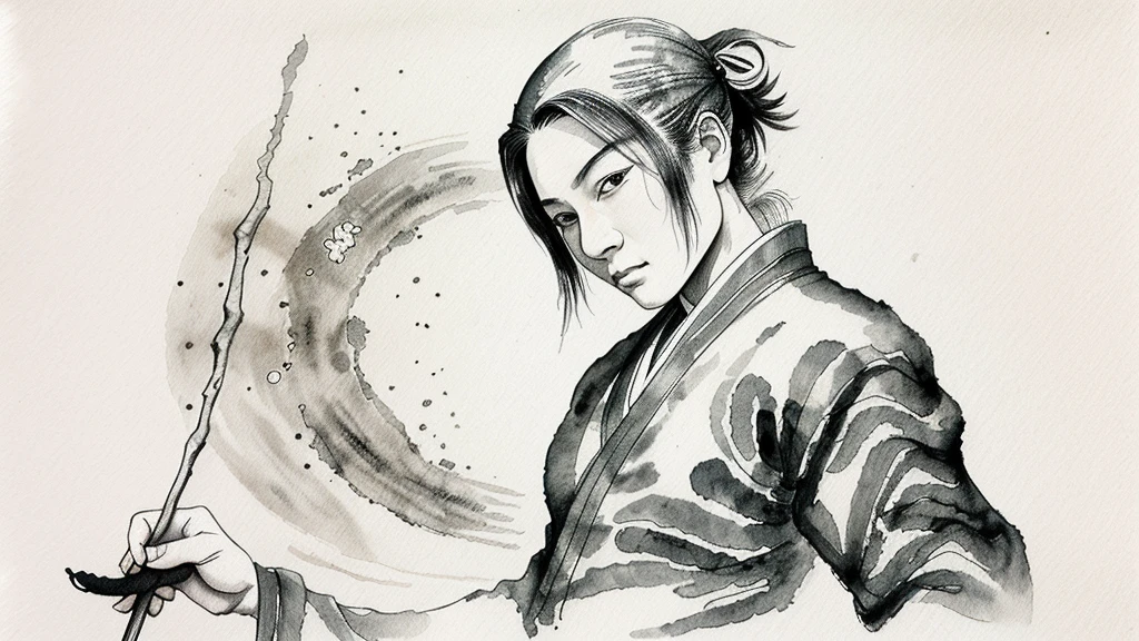 Japanese Ink Drawing,edo 1 ninja, ink drawing, inkwash, Japanese Ink Drawing