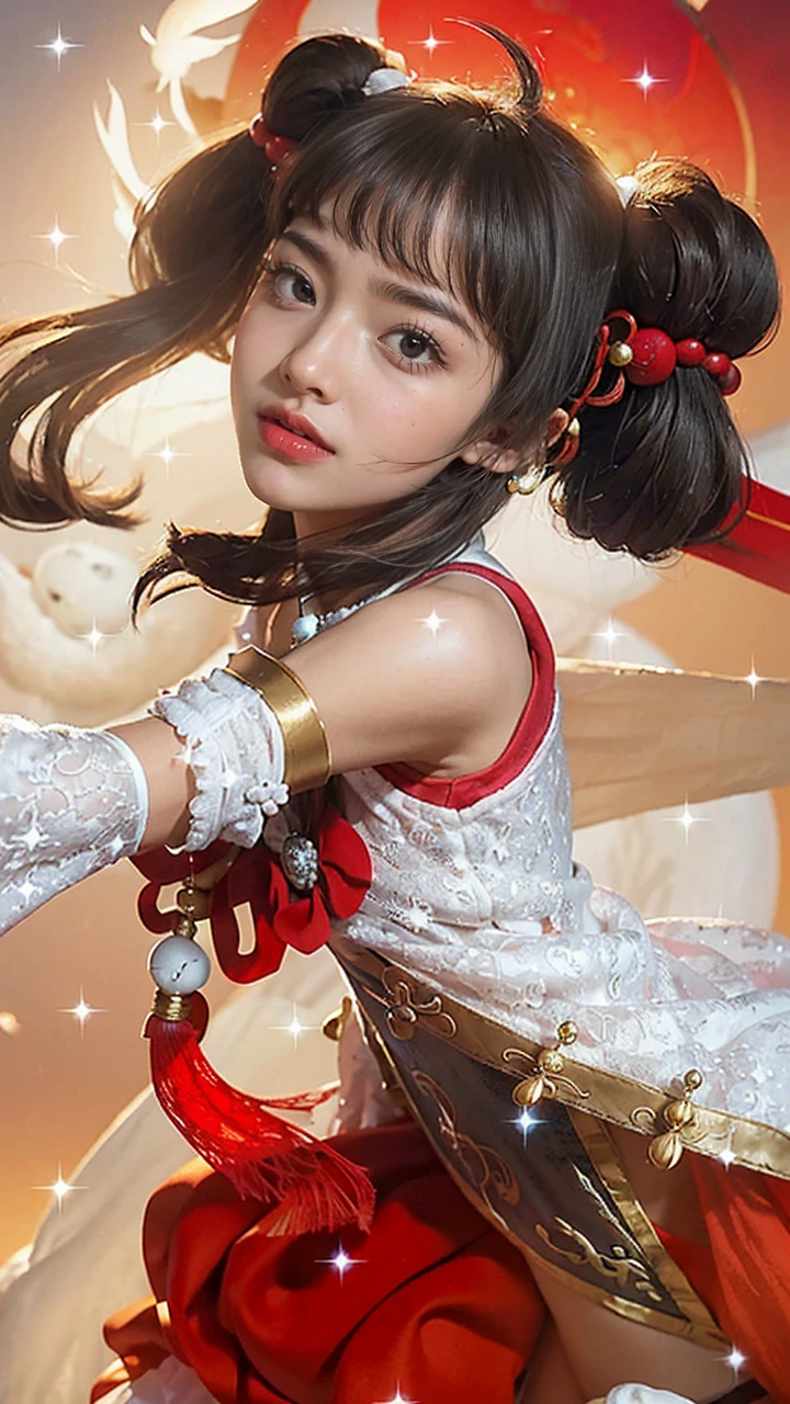 small head, (perfect bodies: 1.1), (short-length straight black short hair: 1.2), （Extremely detailed CG 8k wallpaper），（Extremely refined and beautiful），（masterpiece），（best qualtiy：1.0），（Ultra-high resolution：1.0），[A high resolution],a girl,(chang'e:1.5),cheerfulness，Smile，Smooth and flawless fair skin，ultra - detailed,(Small breasts:1.1),Flat chest,Slim,thin,(gorgeous white pink princess gauze Hanfu:1.4),(Chinese ancient costume:1.3), jewels,Necklaces, earrings, rings, bracelets,In the Moon Palace,night sky,(A huge moon as the background:1.5),from front，(Close shot:1.3),cowboy shot,(Portrait above the chest:1.5),bare shoulder,shoulder off,（Holding a big white rabbit in arms:1.6）,(A detailed giant white rabbit:1.4)