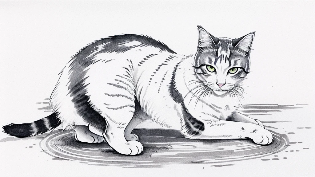 Japanese Ink Drawing,edo mythical cat, ink drawing, inkwash, Japanese Ink Drawing