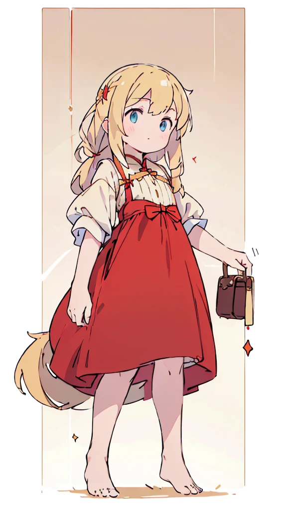 ((masterpiece))((Highest quality))Standing upright、Blonde、(Long twin tails)(So that your whole body can be seen)、Directly in front、No background、(Put your feet on the ground)low length、、Flat Chest、Are thin、Red dress、