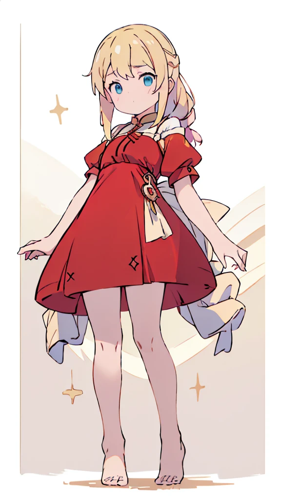((masterpiece))((Highest quality))Standing upright、Blonde、(Twin tails)(So that your whole body can be seen)、Directly in front、No background、(Put your feet on the ground)low length、、Flat Chest、Are thin、Red dress、