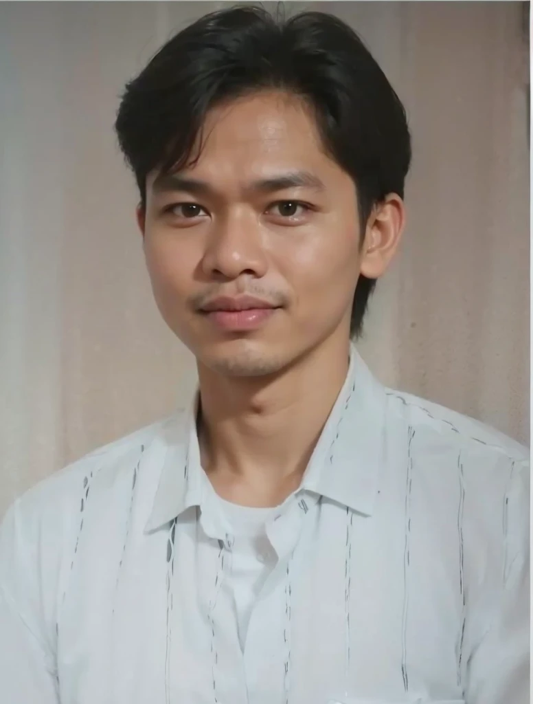 A realistis indonesian man face age 17 year wear a white shirt,ultra hd 8k