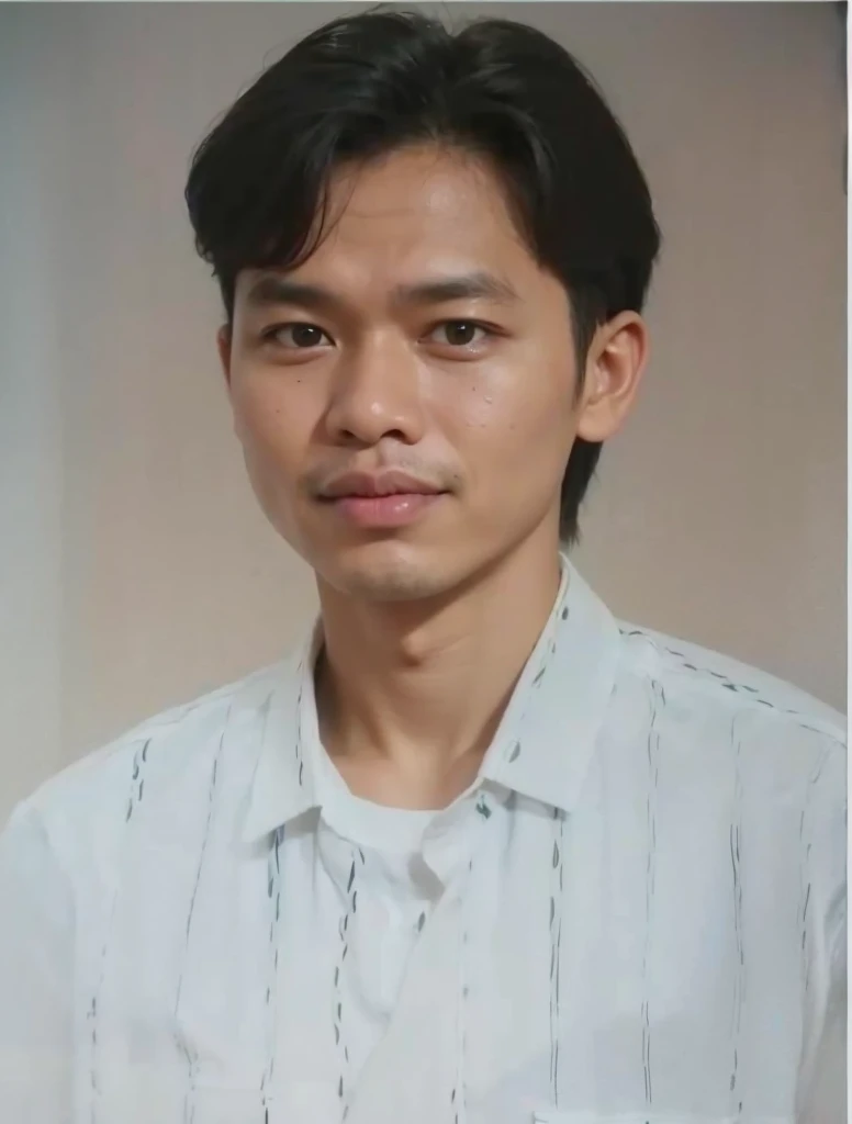 A realistis indonesian man face age 17 year wear a white shirt,ultra hd 8k