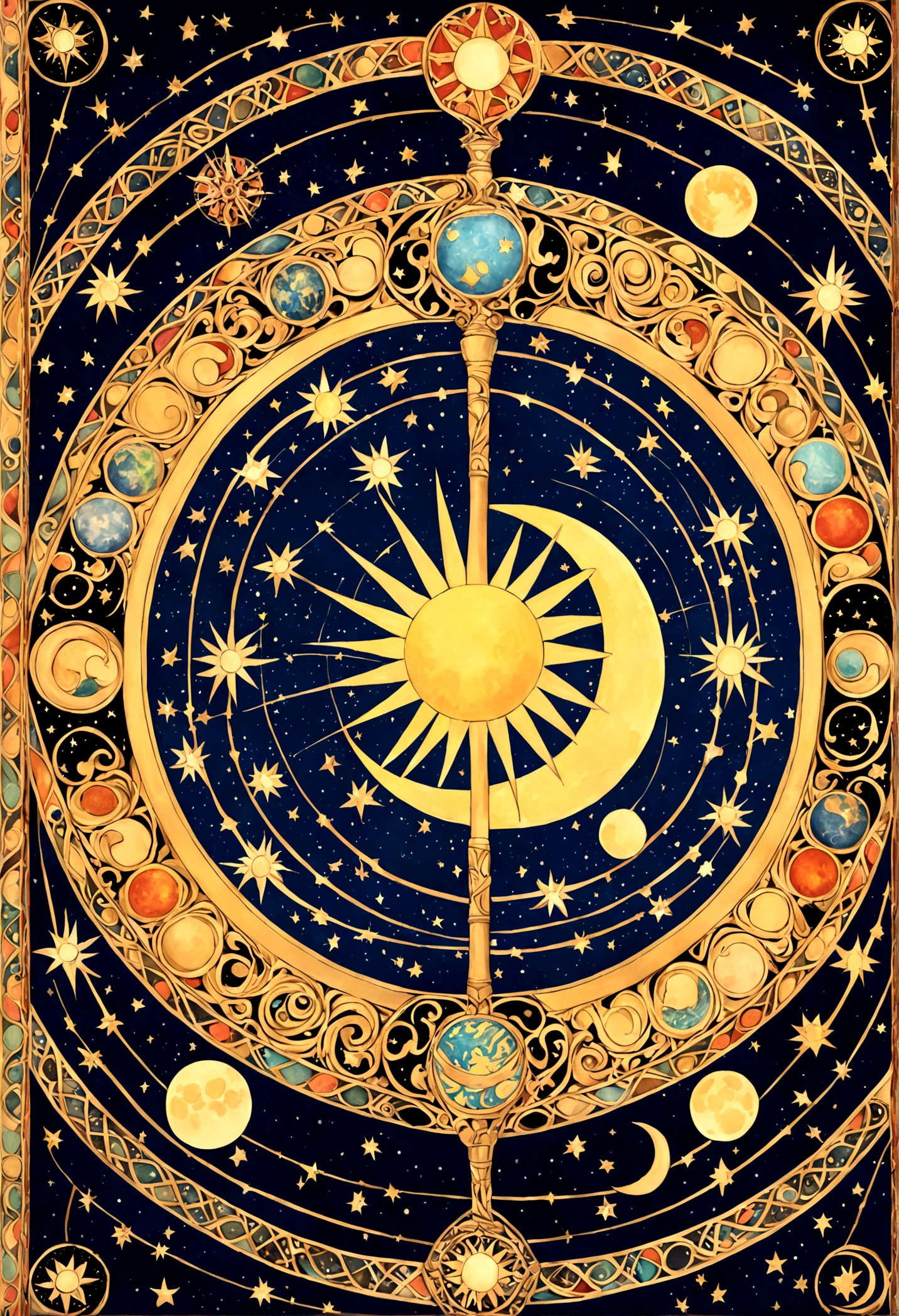 Sun, Moon and Stars，universe，islands，ion，Staff，sacred，Practice