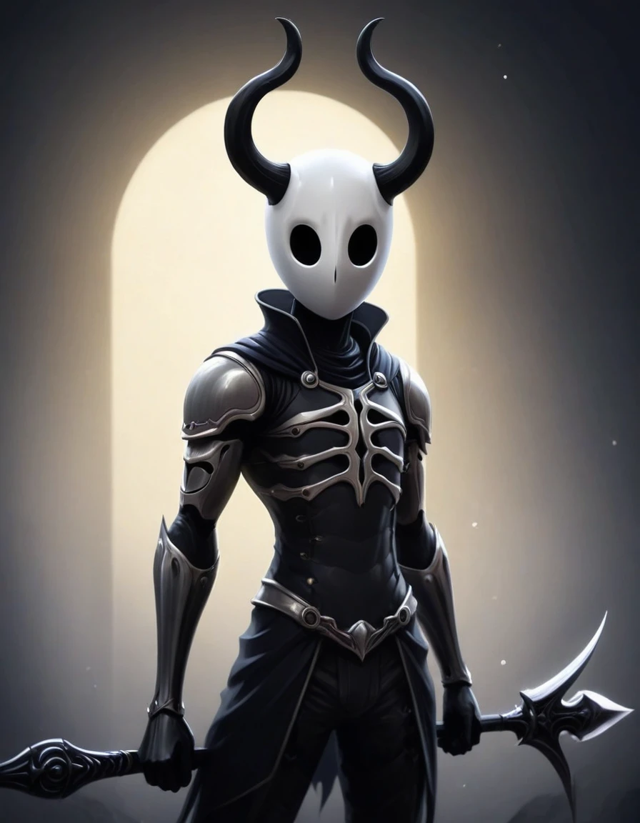 cartoon illustration of a white and black character with a sword, portrait of hollow knight, hollow knight style, the knight from hollow knight, hollow knight, hollow knight concept art, hornet from hollow knight, in style of cytus and deemo, hollow knight screenshot, official art, hd artwork, undertale, hypervivid intense mcbess, celshaded art, rendered art