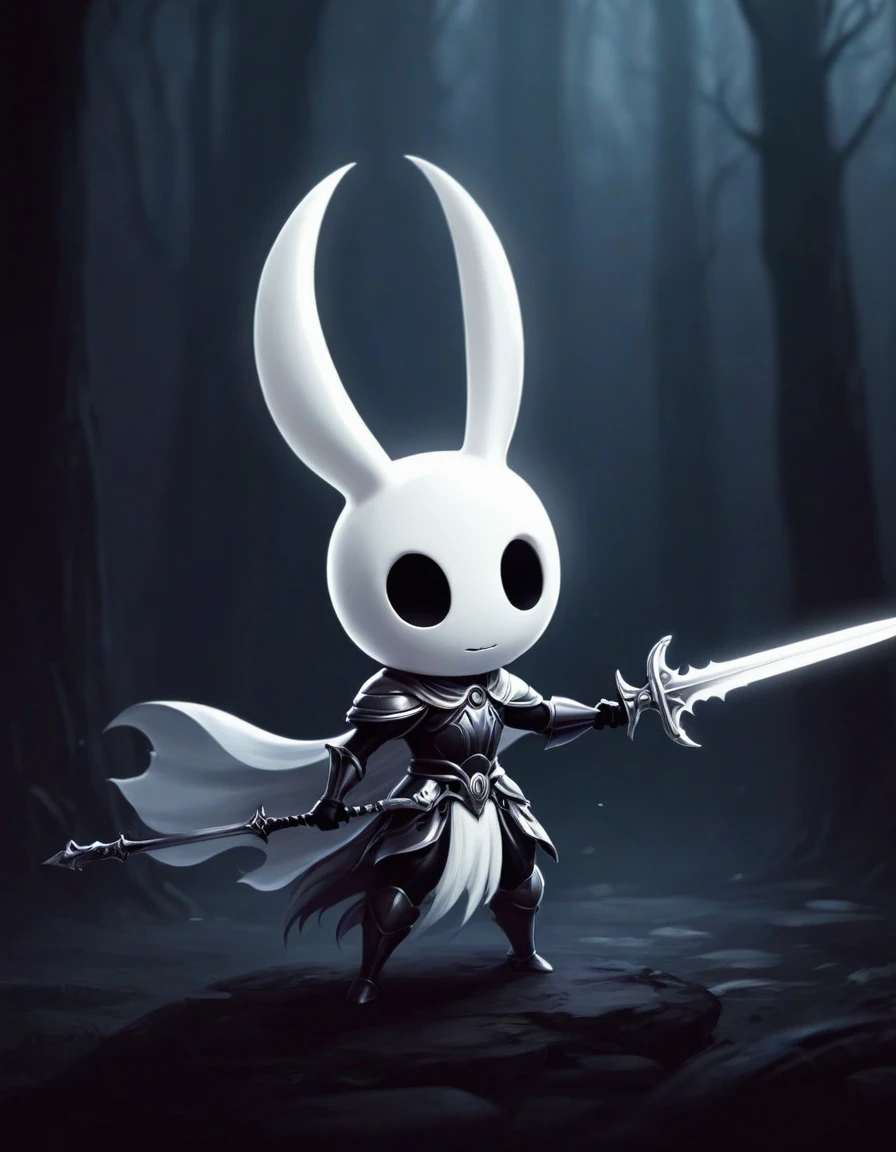 cartoon illustration of a white and black character with a sword, portrait of hollow knight, hollow knight style, the knight from hollow knight, hollow knight, hollow knight concept art, hornet from hollow knight, in style of cytus and deemo, hollow knight screenshot, official art, hd artwork, undertale, hypervivid intense mcbess, celshaded art, rendered art