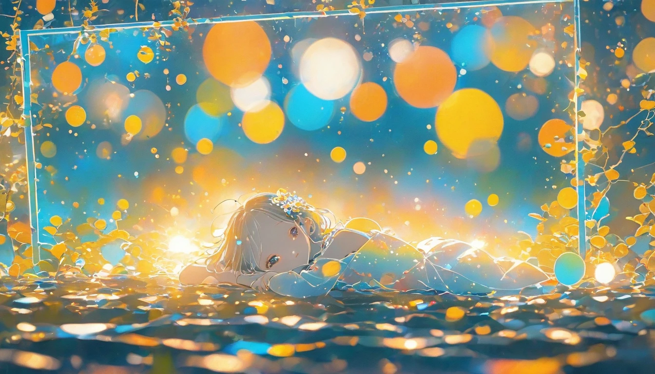 A girl lying on top of a screen