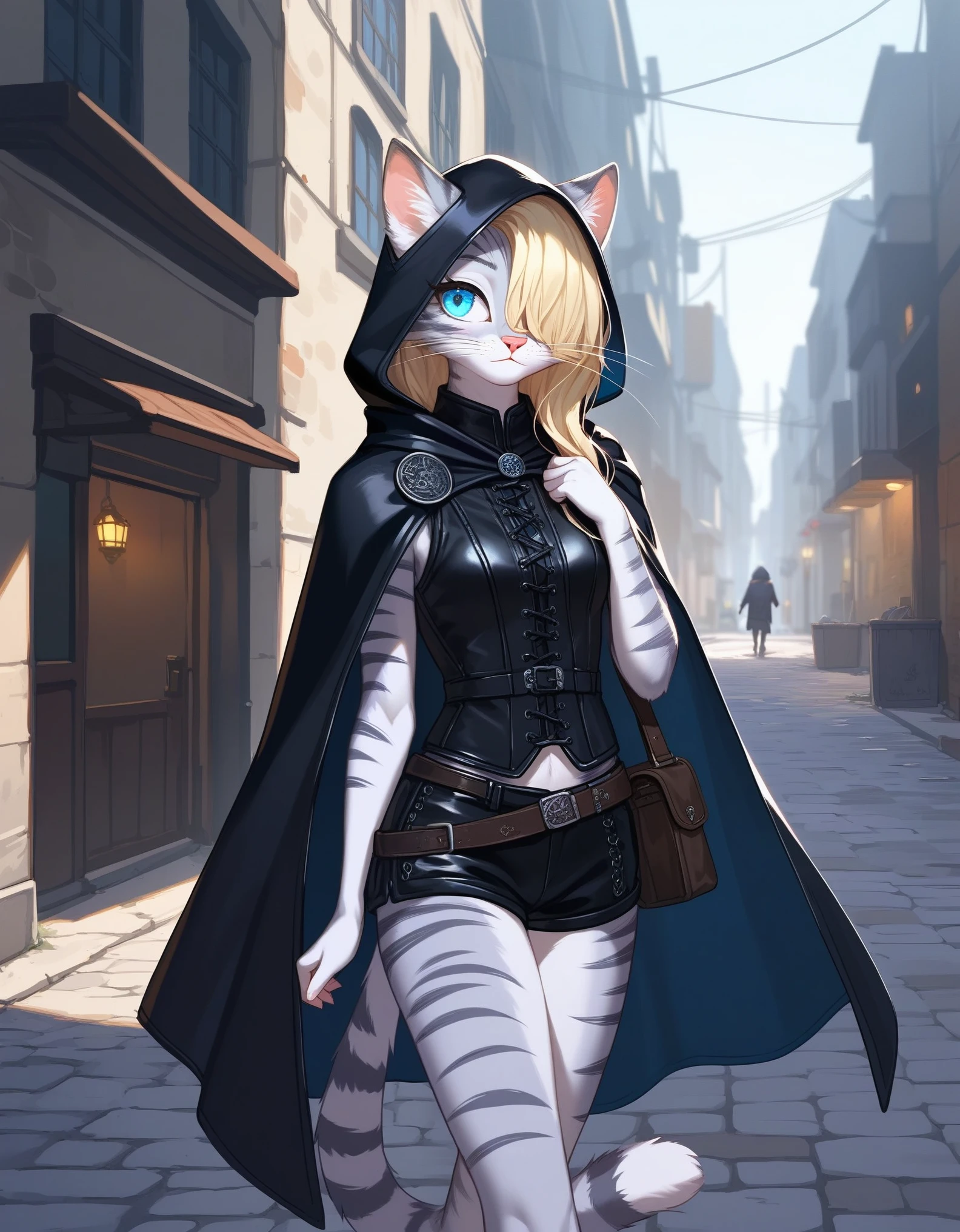 there is a cat that is standing in the grass with a sword, furry fantasy art, anthropomorphic female cat, cattie - brie of mithril hall, portrait of a steampunk catgirl, cat warrior, epic exquisite character art, anthro art, tabaxi :: rogue, bastet, of anthro leopard warlock, dark fantasy style art