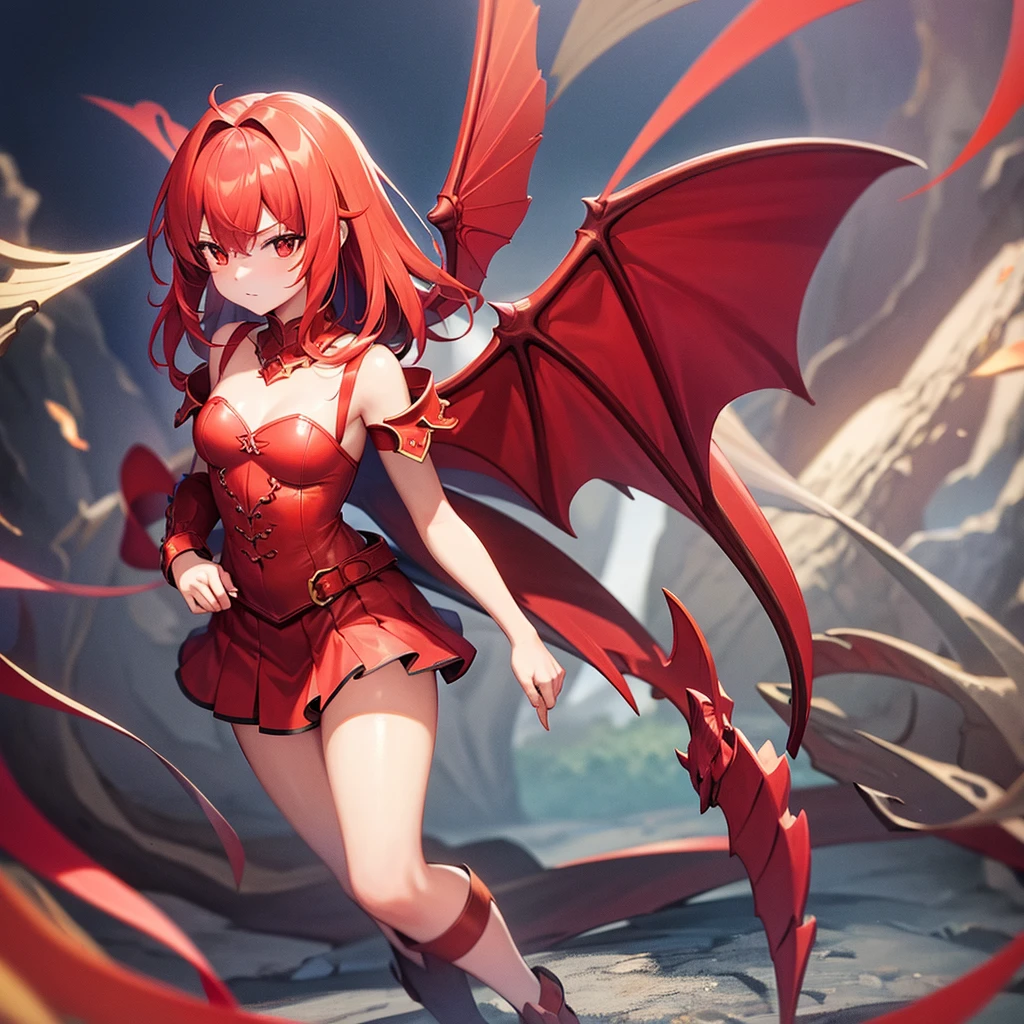 Gigantic red female dragon, knight