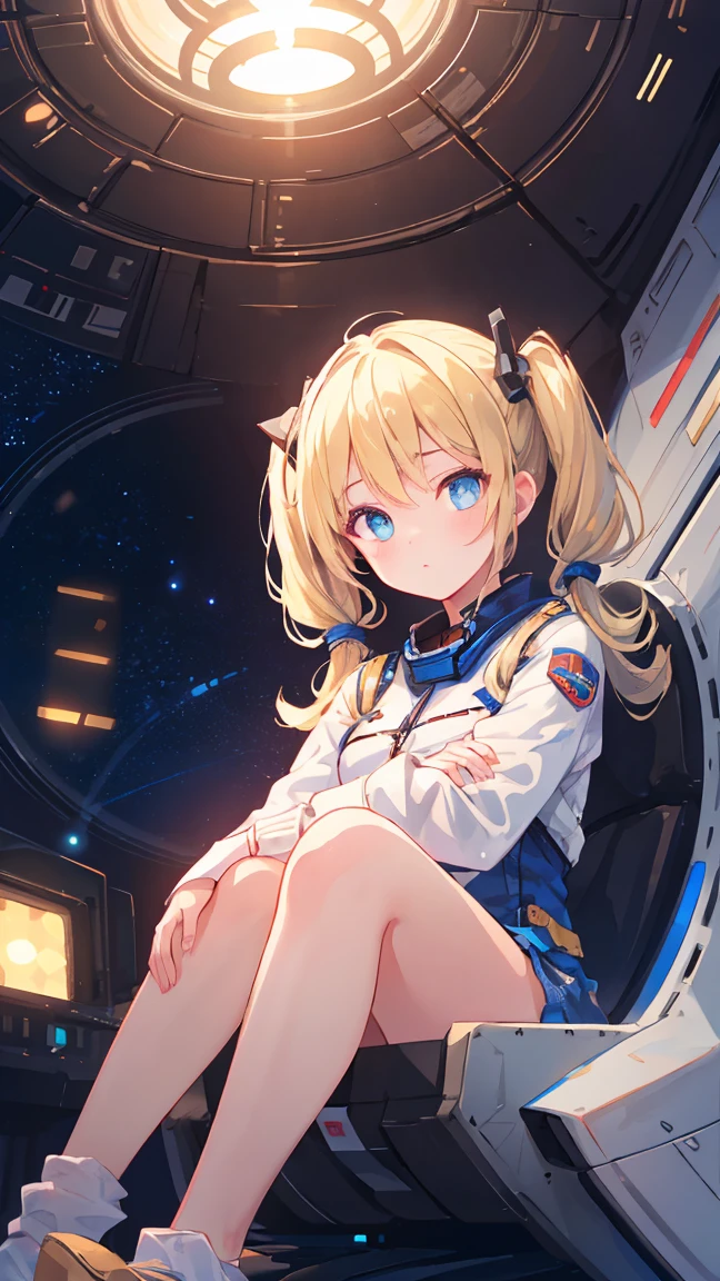 Masterpiece, beautifully detailed eyes,
stunning 4K artwork,
1 girl,
blonde hair, twin tails,
blue eyes,
ultra-realistic, (photorealistic:1.3), RAW photo, professional photography, cinematic lighting, realistic portrait, inside spaceship, sitting in cockpit,
(random cute poses:1.3),
((bokeh)), depth of field, looking towards you