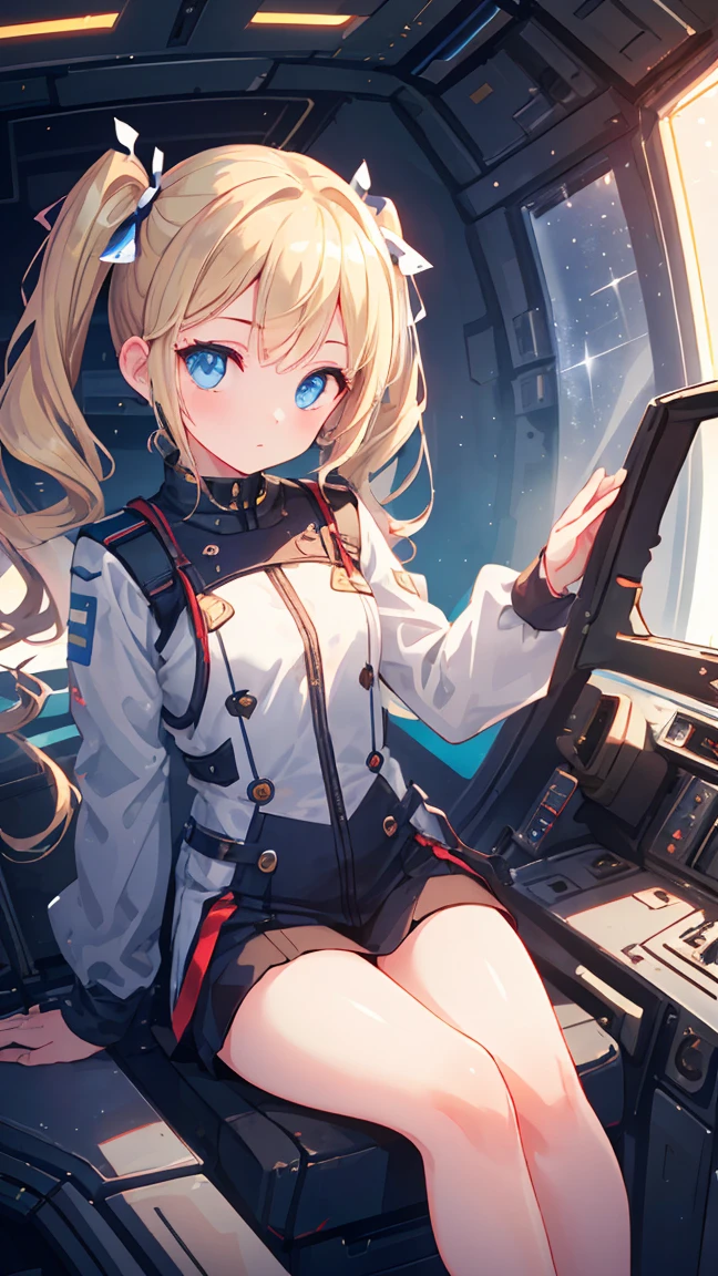 Masterpiece, beautifully detailed eyes,
stunning 4K artwork,
1 girl,
blonde hair, twin tails,
blue eyes,
ultra-realistic, (photorealistic:1.3), RAW photo, professional photography, cinematic lighting, realistic portrait, inside spaceship, sitting in cockpit,
(random cute poses:1.3),
((bokeh)), depth of field, looking towards you