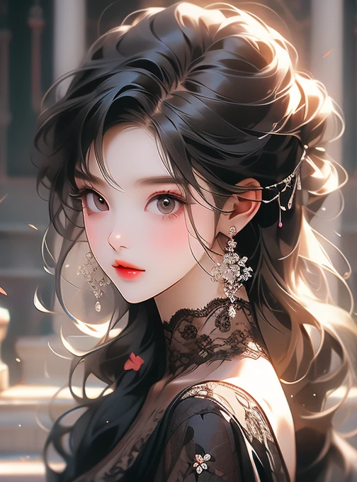 Girl, detailed, black lace