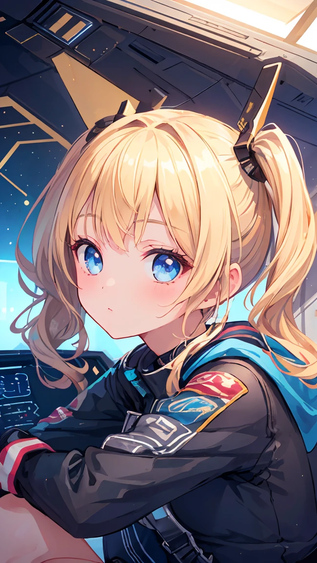 Masterpiece, beautifully detailed eyes,
stunning 4K artwork,
1 girl,
blonde hair, twin tails,
blue eyes,
ultra-realistic, (photorealistic:1.3), RAW photo, professional photography, cinematic lighting, realistic portrait, inside spaceship, sitting in cockpit,from side,
(random cute poses:1.3),
((bokeh)), depth of field, looking towards you