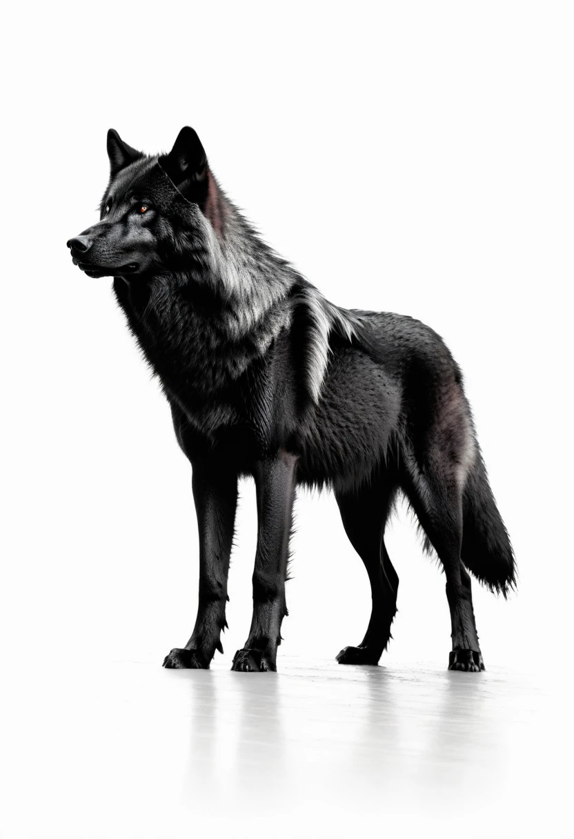 BLACK SILOUETTE OF A BIG WOLF ,WHITE BACKGROUND