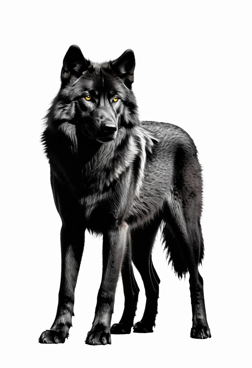 BLACK SILOUETTE OF A BIG WOLF ,WHITE BACKGROUND
