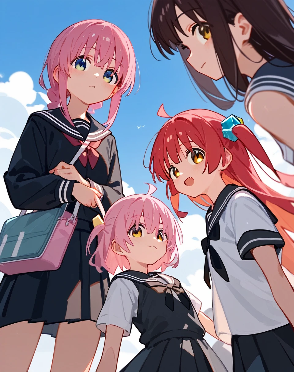 (score_9,score_8_up,score_7_up),multiple_girls,bocchi_the_rock!,gotoh_hitori,ijichi_nijika,kita_ikuyo,yamada_ryo,shuka_high_school_uniform,simple_background,