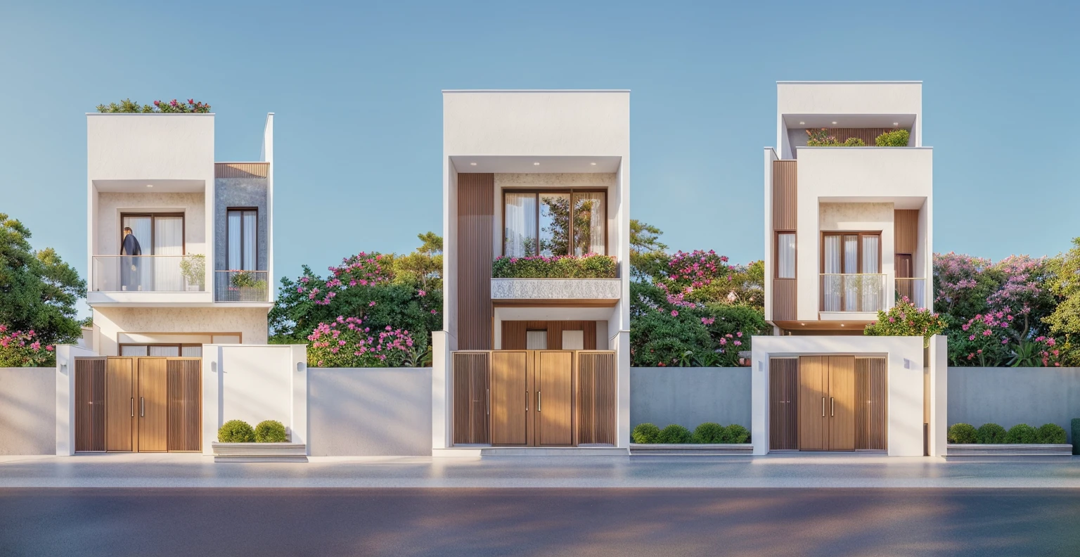 PLATEFORME KTHOUSE, Beaucoup de belles fleurs rouges le long de la route:1.3, Romantique, 1 maison de style néoclassique, La maison de ville est faite de murs blancs, Belle lumière, journée de beauté, ensoleillé, Beaucoup de bougainvilliers rouges le long de la route:1.3, belle sensation de jeunesse :1.2, soleil à midi, Très belles ombres, 