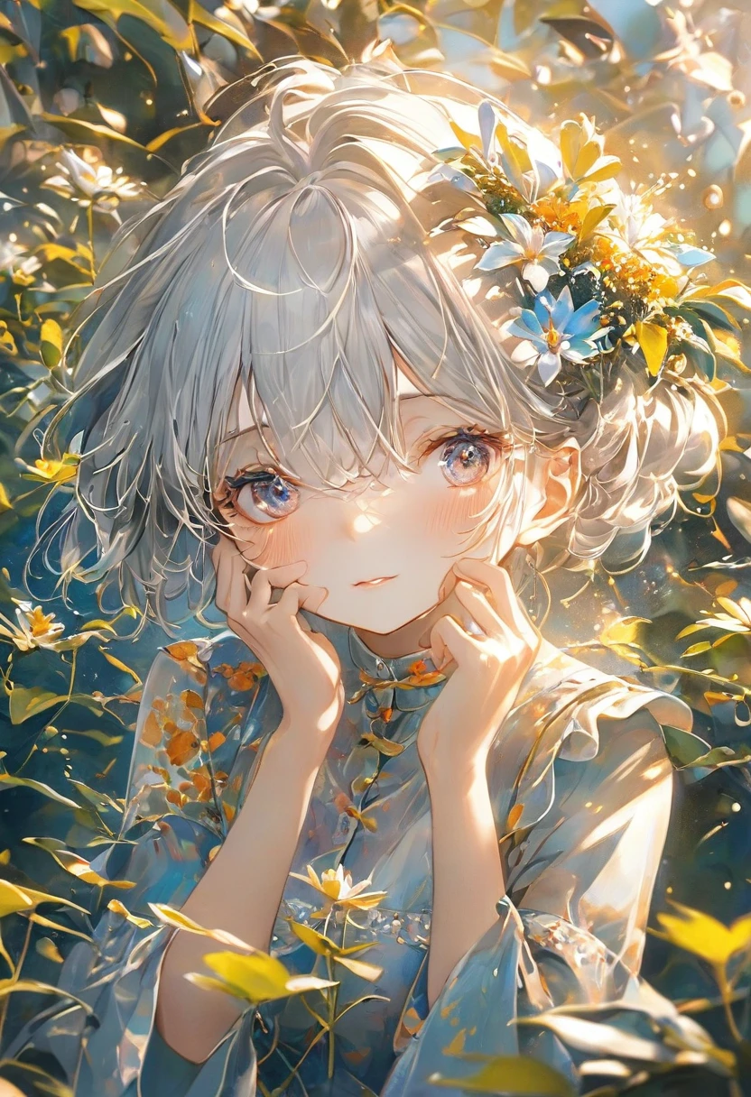 Girl with two hands over her eyes and a very delicate face