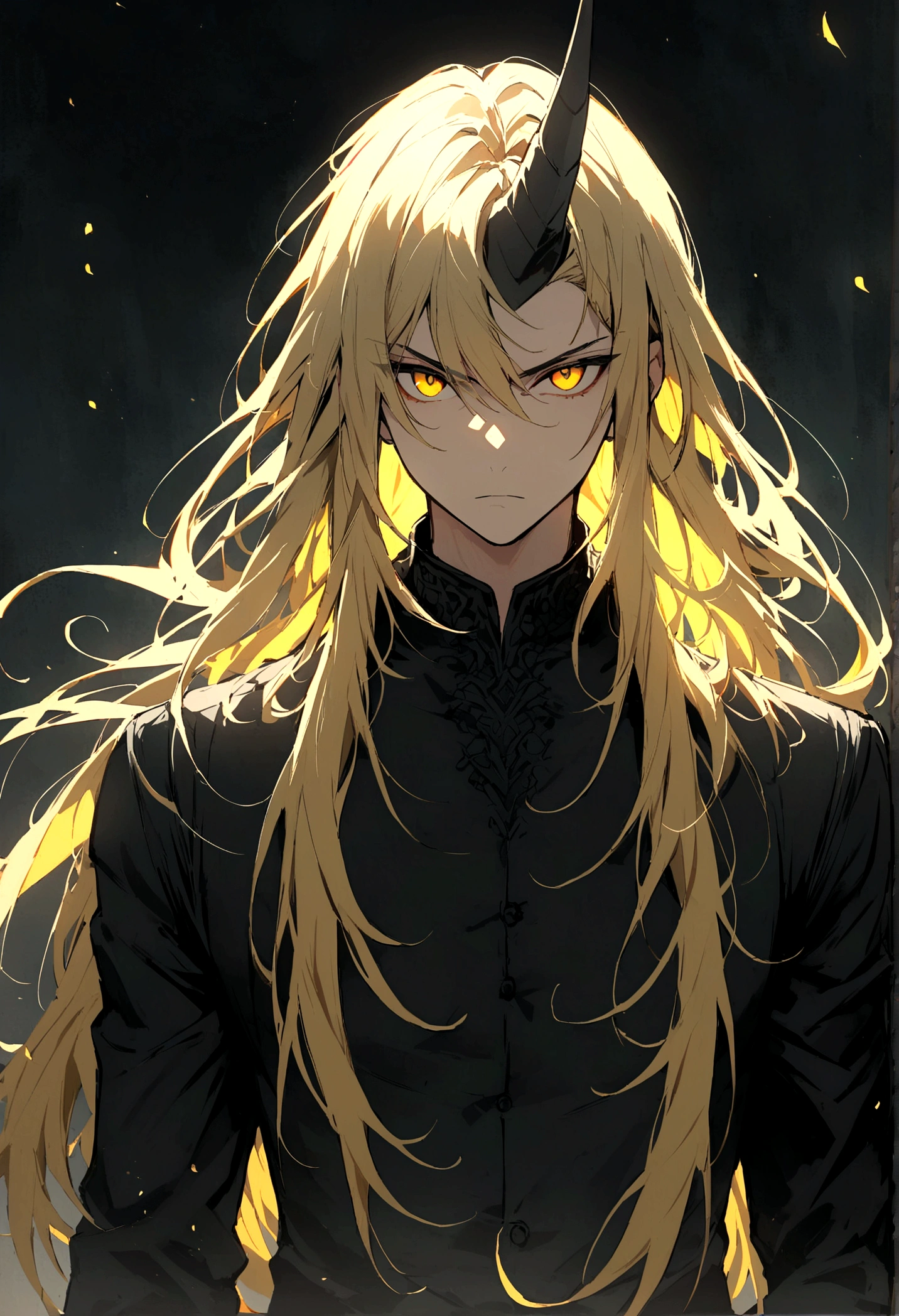 One boy, alone, Male Focus, View your viewers, Upper Body, new_we_no_Too, Blonde, Long Hair, Yellow Eyes, Single Horn,