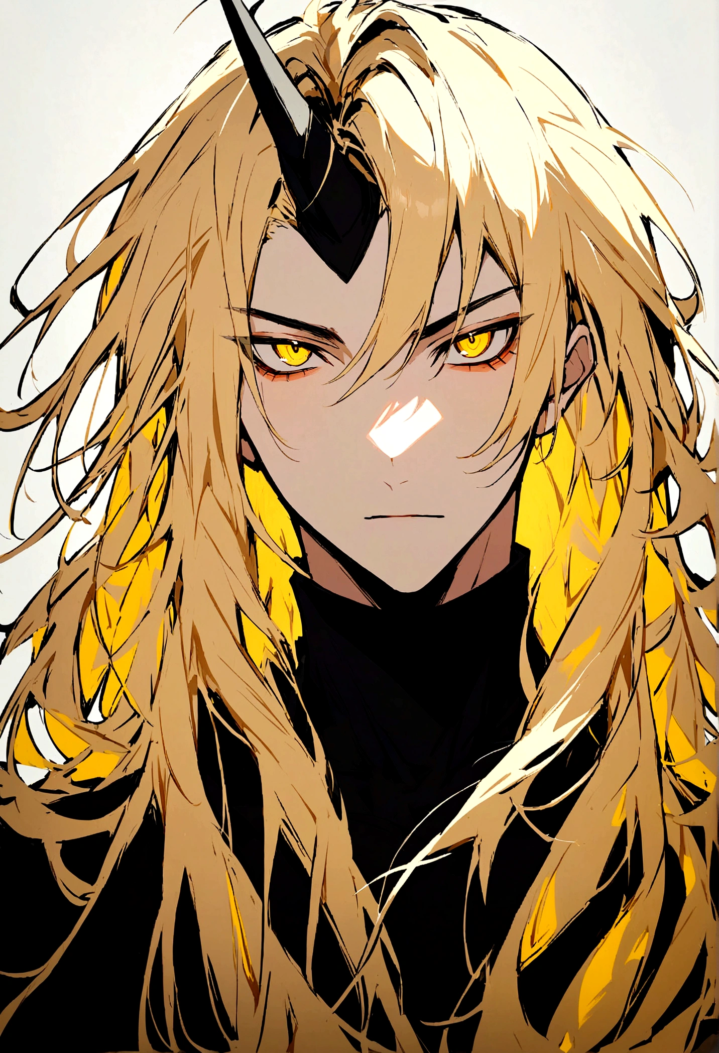 One boy, alone, Male Focus, View your viewers, Upper Body, new_we_no_Too, Blonde, Long Hair, Yellow Eyes, Single Horn,