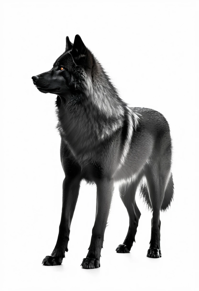 BLACK SILOUETTE OF A BIG WOLF ,WHITE BACKGROUND