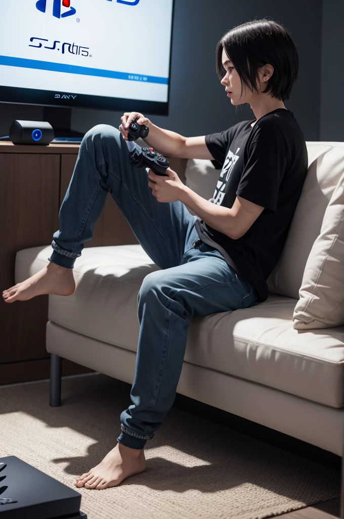 Character playing on a Playstation 5