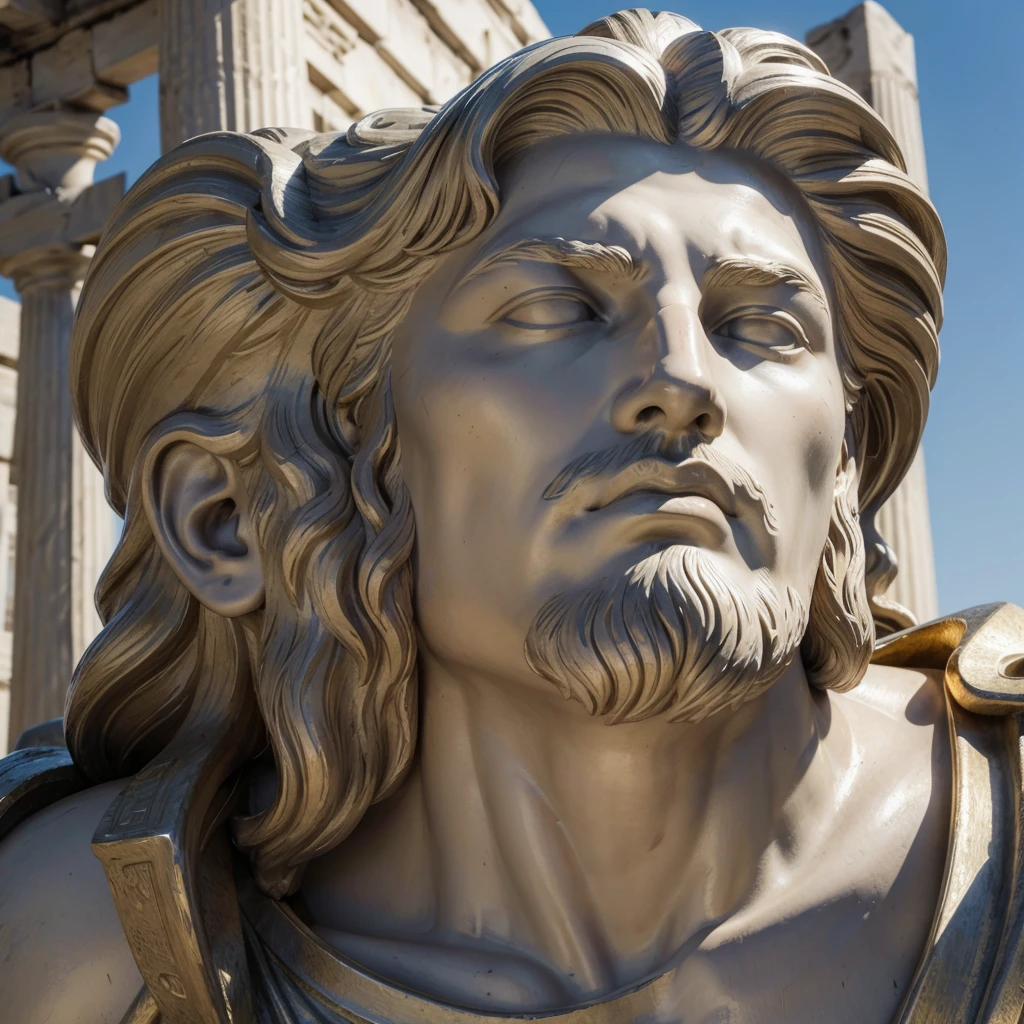 statue of the face of a Greek god looking like Zeus