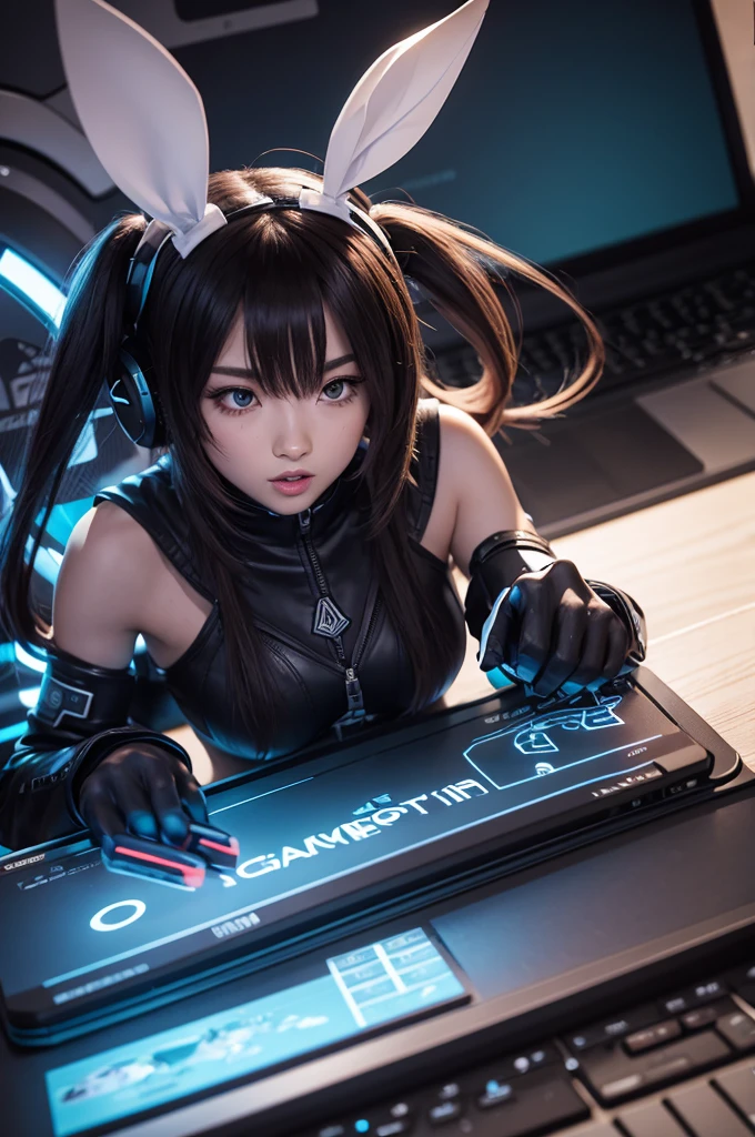 Character playing on a gaming notebook