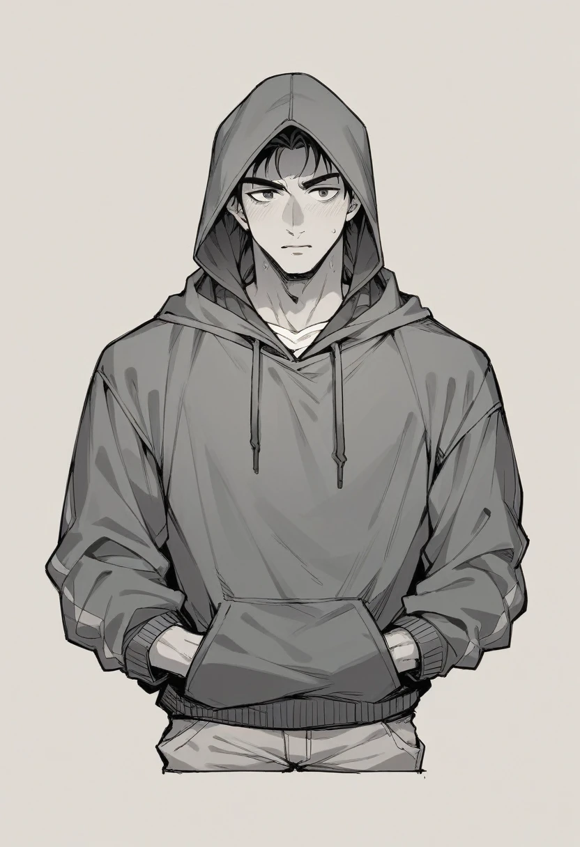 (masterpiece, best quality:1.2) best quality, boy design, boy face, boy body, Tired look, black eyes, Tired eyes, black Beanie, black t-shirt, black hoodie, black jeans, western black boots, cigarette, cigarette in mouth, hands in pockets,