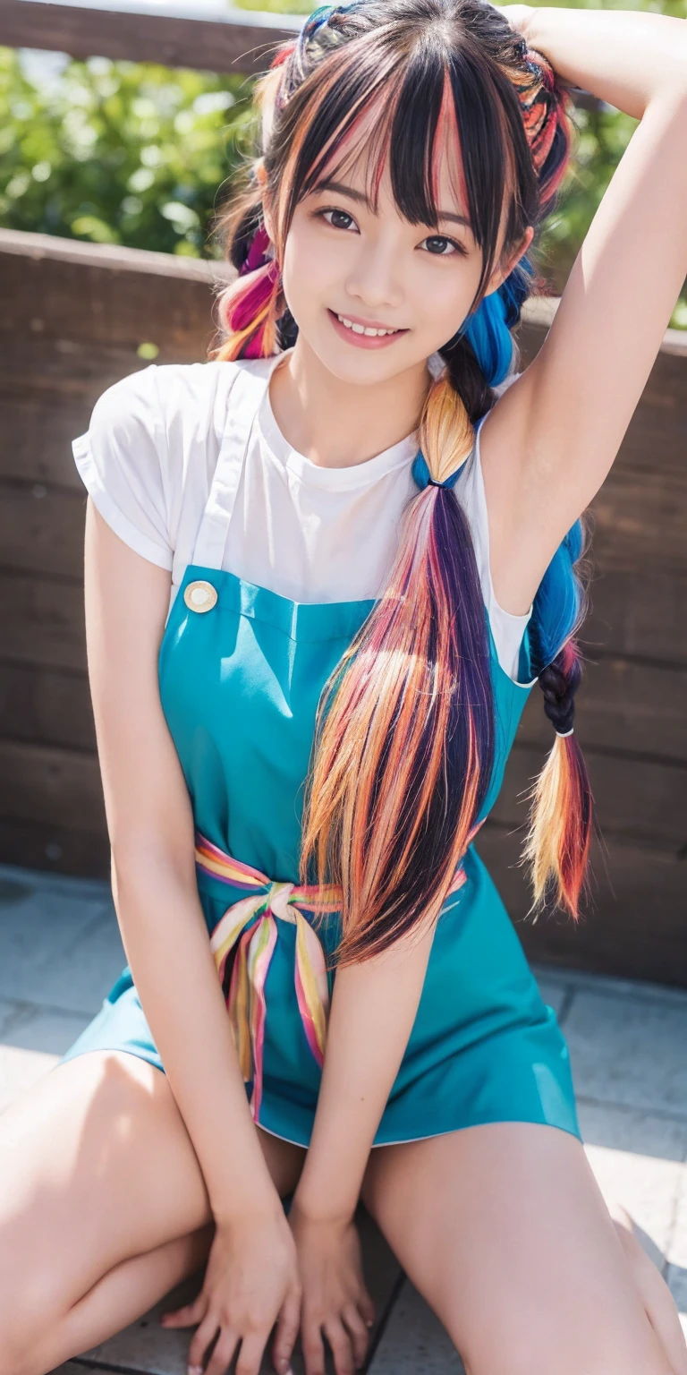 Fluid organization:1.6), 本当に野生の髪を持つ一人のbeautiful女の子, (Colorful wavy hair:1.2),( Two long braids:1.2), (Long wild hair:1.2), (Multicolored Hair: 1.9),可愛いsmile
パン屋販売スタッフ、(((Low - Angle:1.4)))、((One hand raised))、((She is wearing a colorful and pop blouse and apron.)),(;have big bread))、(((Spread your legs:1.4)))、,(((beautiful armpits:1.2)))、High resolution、Bakery、、smile、Finished as in the picture、white and beautiful skin、Focus on small breasts、((beautiful５This finger))、Bakeryの制服を着ています、最high quality、High resolution、Very detailed、masterpiece、Live Shooting:2、Genuine:2、photoGenuineistic:2、very delicate and beautiful、Fine details、Textured skin、Full Shot、、(beautiful face:2)、hot pants、Putting on makeup、Perfectly balanced legs:1.5), Looking at the camera, Angle from above, (((hot pants))), High resolution、未来のBakery、Delicious bread that women will love、Looking at the camera、smile、Finished as in the picture、、(((I have a big loaf of bread)))、(((cute smile)))、((((Eat delicious bread)))))、((I love bread))、(front focus piece:1.3), 
、Cute Apron、Rainbow Apron、Bakeryの制服を着ています、明るすぎるNatural light、Shining sunlight、最high qualityのディテール, Japanese Girls,1 girl, 8K, RAW Photos, 最high quality, Ticker:1.2, Very detailedなRAWカラー写真, Professional photos, (reality, photoGenuineisticです:1.37), (Very detailedな皮膚:1.2), 超High resolutionな, (Lenz 50mm),,絶妙にFine grain,Look at the person watching,Pretty face, Just Mile:1.05),Wide Hips,Straight hair,,Light pink inner color、 white and fine skin、(Very detailedな8K cg:1.2), (hyper Genuineistic:1.35), (photoGenuineisticです:1.45), (reality:1.4), 

(背景はBakery:1.1)、Sexy upward glance, 、Very detailed、masterpiece、最high quality、Ultra-high resolution energy A、8KのHigh resolutionにより、Transparency as shown in the photo、Fine grain、Expression of gradation、Perfect anatomical figure ,hard disk、Ticker (English) 、 Nikon Z9 80mm Lens ,、明るすぎるNatural light、Shining sunlight、、Ultra slim body、Slender model figure、beautiful姿勢、, 最high quality, 8K, RAW Photos, Confused, Award-winning portraits, shy smile, shy smile, , Delicate girl,, Digital SLR, View your viewers, Frank, Sophisticated, Thin arms, Professional Lighting, Film Grain, chromatic aberration, (Fine grainと顔:1.0), Live Shooting、(((A portrait of extreme beauty)))、((Glowing Skin))、1 girl、16 year old beautiful girl from Prague、Bright expression、((Platinum Blonde Hair))、[Big blue eyes that sparkle like jewels]、Shiny skin、silky super long Straight hair、eyeliner、beautiful前髪、Hair around the eyes、最high quality、Very detailed、Film Light、Intricate details、High resolution、Very detailed))、Detailed Background、8KUHD、Digital SLR、Soft Light、high quality、Film Grain、Fujifilm XT3 、Shallow depth of field、Natural light、(((Spread your legs:1.4)))、Pieces fly、High resolution、Bakery、16-year-old girlas in the picture、white and beautiful skin、Focus on small breasts、最high quality、High resolution、Very detailed、masterpiece、Live Shooting:2、、neon hair clip,masterpiece、最high quality、
One girl,Ives Girl,beautiful照明,(((Anyone can see the D logo.:9)))