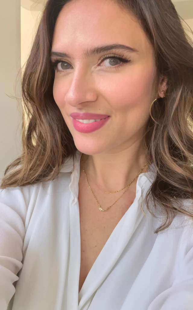 Довольно красивая русская девушка делает selfie, looking at the camera , selfie, LF, Very detailed, 19 years, innocent face, Brown hair, naturally wavy hair, Brown eyes, A high resolution, masterpiece, へそが見えている