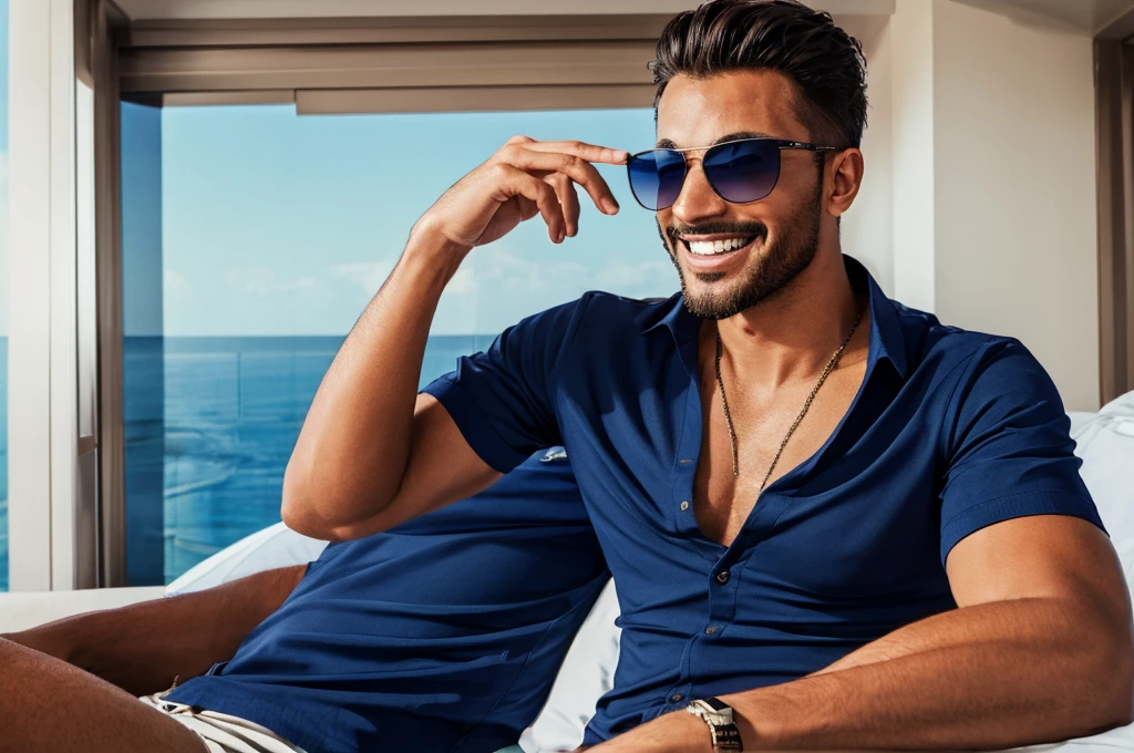 Cool guy　smile　Achievers　navy shirt　Luxury　Suite Room　sunglasses　Stylish　King　　One person