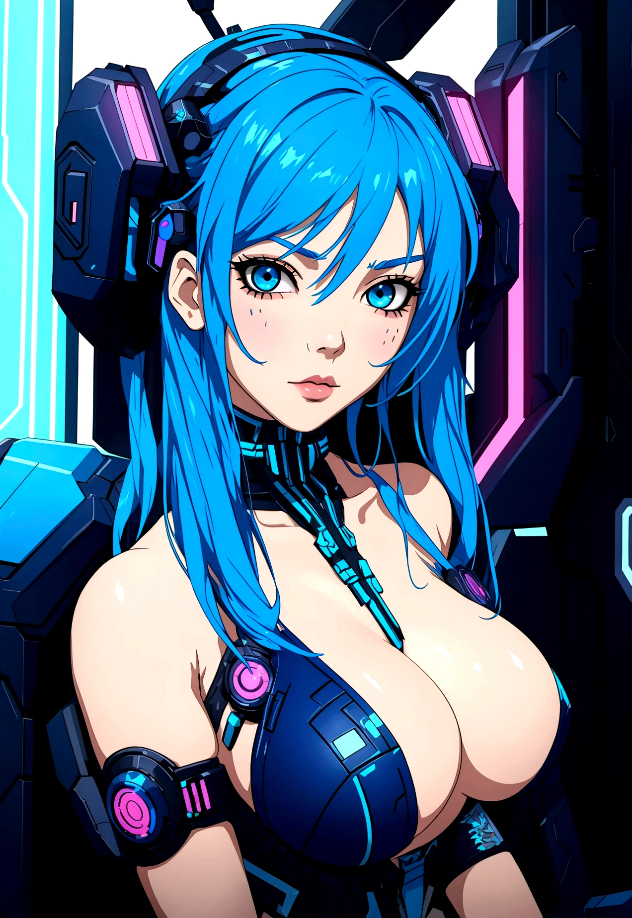 blue hair girl, cyberpunk  