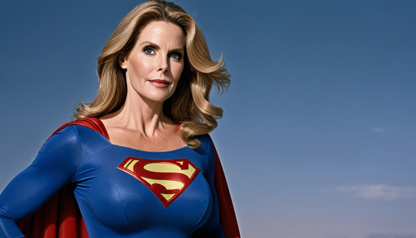 strong Julie Hagerty Supergirl; big and strong breasts. HD. Photograph, ((realism)), extremely high quality RAW photograph, ultra detailed photograph, sharp focus, high resolution, (detailed skin:1,3),high quality, film grain, Fujifilm XT3,Highly Detailed, movie, (Cinematic Photo:1.3) of (Realistic:1.3)