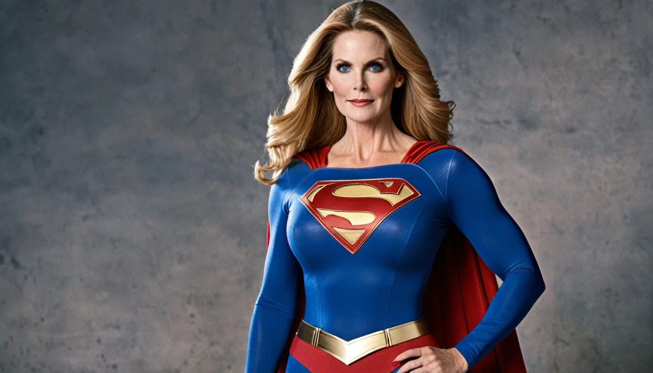 strong Julie Hagerty Supergirl; big and strong breasts. HD. Photograph, ((realism)), extremely high quality RAW photograph, ultra detailed photograph, sharp focus, high resolution, (detailed skin:1,3),high quality, film grain, Fujifilm XT3,Highly Detailed, movie, (Cinematic Photo:1.3) of (Realistic:1.3)
