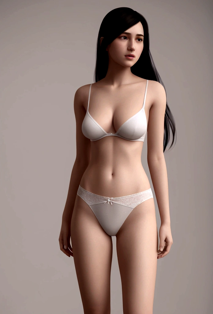 niplles, visible from a white shirt (((work of art, highest quallity)), witheout panties, 1 girl, (photorrealistic: 1.4), standing alone, White background, Bblack hair, long hair, Absolute Area, overskirt, ((whole body)),