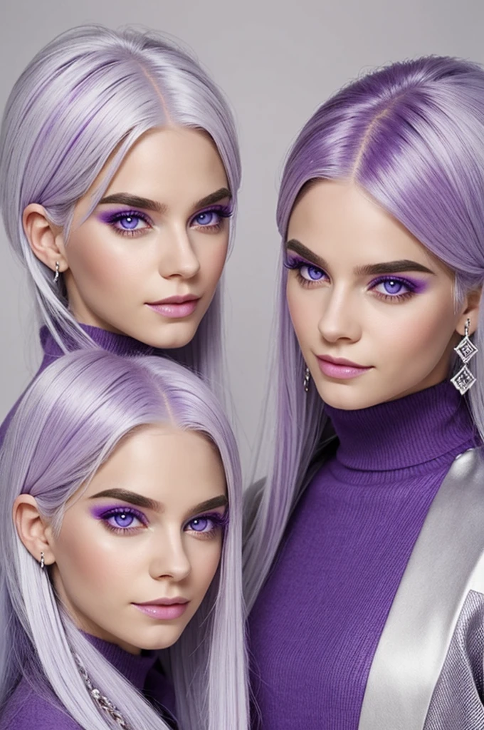Twins with white hair and lilac and purple eyes