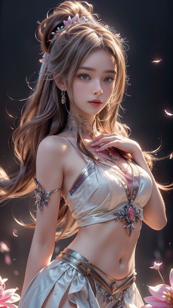 (best quality,high resolution,masterpiece:1.2),Extremely detailed,Practical:1.37,Traditional portrait style,Detailed face and eyes,Beautiful lips,Fine brushwork,Soft, Flowing hair,Delicate flowers blooming in the background,Subtle color palette,Soft lighting,A seamless blend of reality and fantasy,Ethereal atmosphere,Traditional Beauty,Seductive pose,Antique Clothes,Colorful but not harsh,Subtle textures,Attention to detail,Beautiful posture,Expressive eyes,Female characteristics,ingenious composition,Artistic talent,An evocative gaze,Dreamy atmosphere,A sensual and elegant performance,The perfect balance of elegance and sensuality,Delicate facial features and expressions.