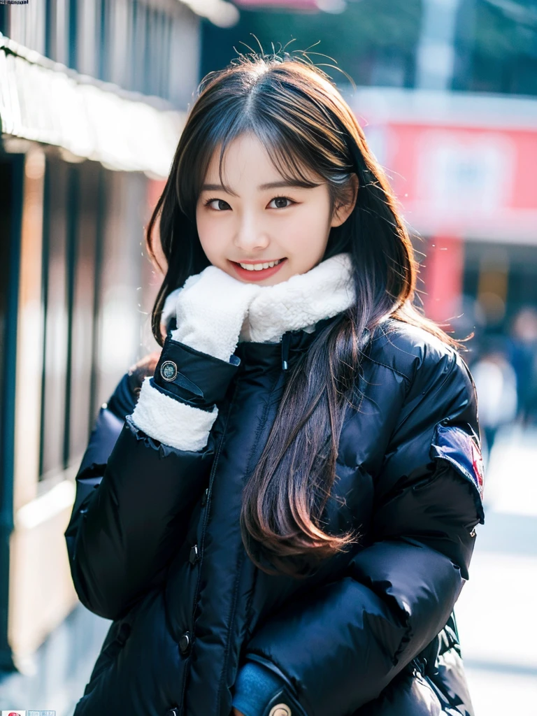 (A super cute Korean schoolgirl wearing a high-end down jacket in the style of a shyly covers her face:1.2)(Embarrassed look,I grin in embarrassment.:1.1)(Beautiful Sweat:1.1)(16K, RAW Photos, Highest quality, masterpiece: 1.2),(Shiny and beautiful black long hair) Super detailed, Super Resolution, (Genuine, Genuine photos: 1.37), Portraiture, High-resolution RAW color photos, Professional photos, Very detailed, 8k wallpaper, Very detailed CG Unity 8k wallpaper, Very detailed beautiful girls, Very detailed faces, ((whole body)), beautiful woman, Huge breasts,(huge boobs:1.1) (Big Boobs:1.1), beautiful (Wearing a high-end down jacket in the style of a school uniform),high school girl, Korean Girls,(K-POP Female Idols), (Idol-class beauty)(Beautiful high school girl:1.1)(Blizzard sidewalk)(16 years old)Date,Fluffy gloves,neck warmer,