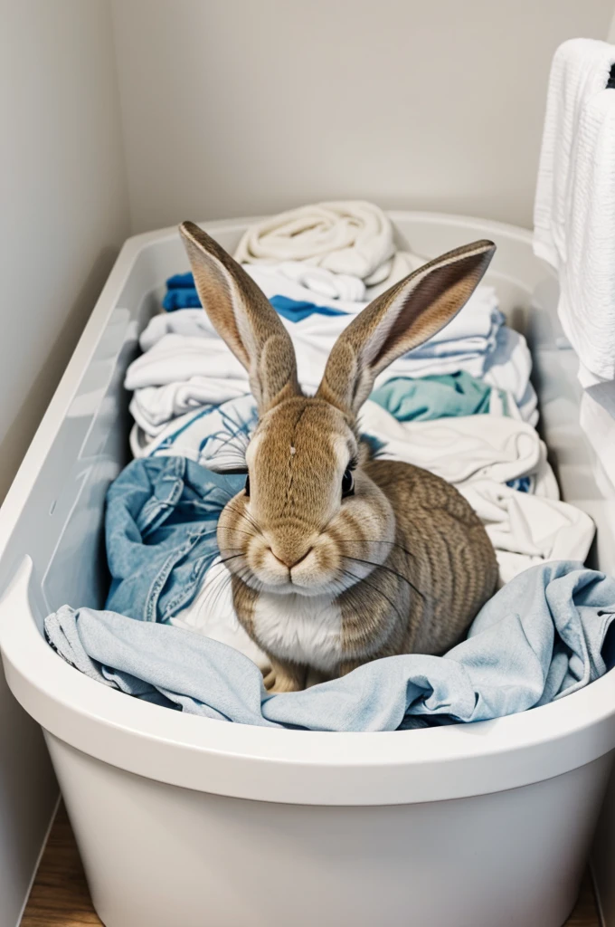 Rabbit inside a realistic laundry tub