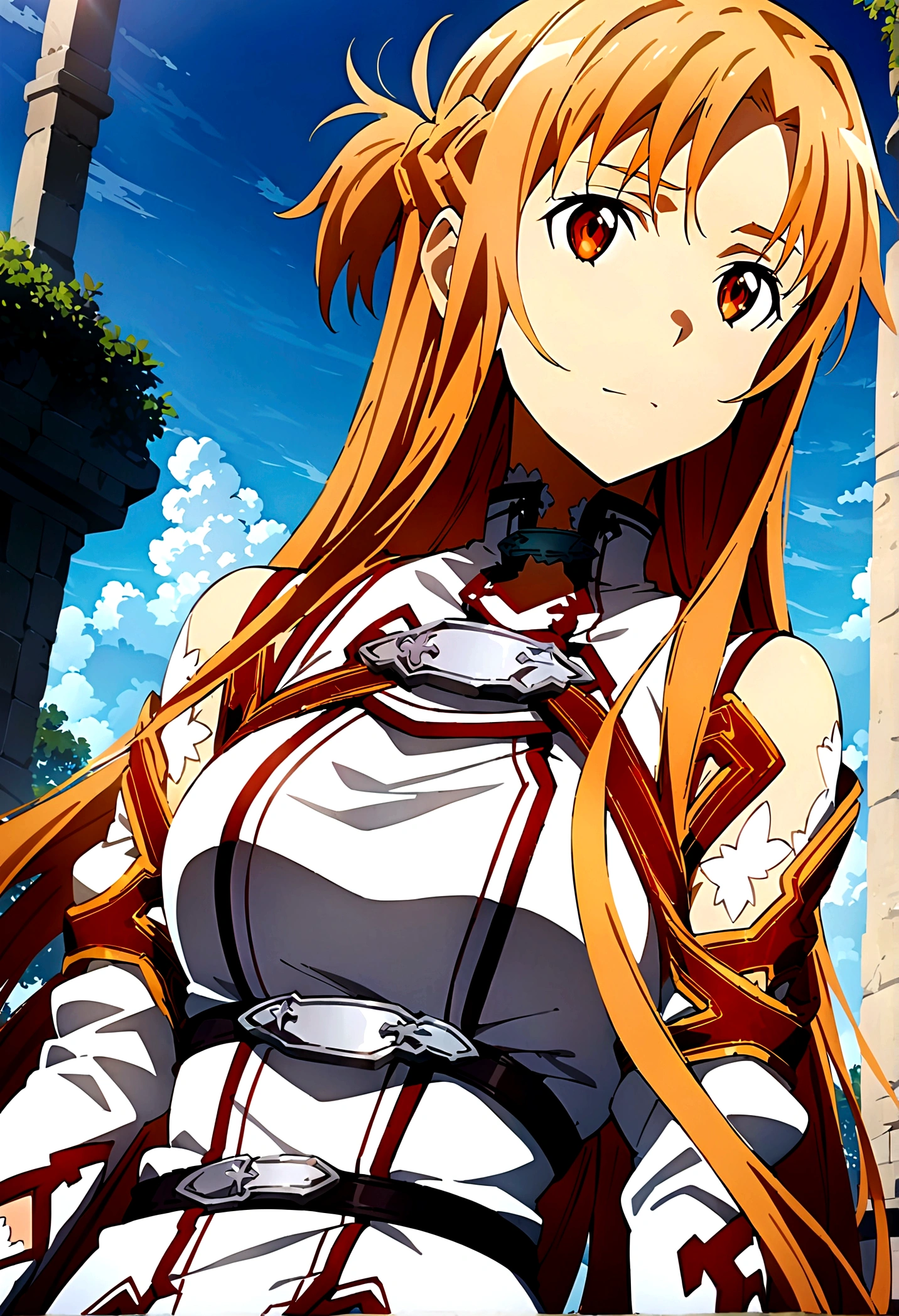 masterpiece, best quality, very aesthetic, absurdres, very beautiful, super detail, very detail, 4k, official style, 1girl, asuna \(sao\), sword art online, medium_breasts, newest