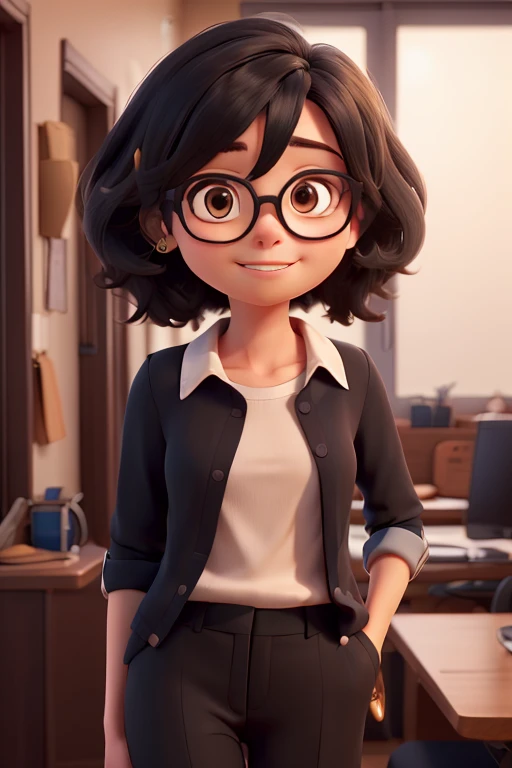 ((best qualityer)), ((charachter)), (detailded), 1 girl, Bblack hair, medium cut, casual blouse and pants, wearing black glasses, with doubts